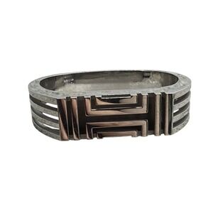 Tory Burch Silver Toned Fitbit Wrap Bracelet cuff Metal Hinged Fitness